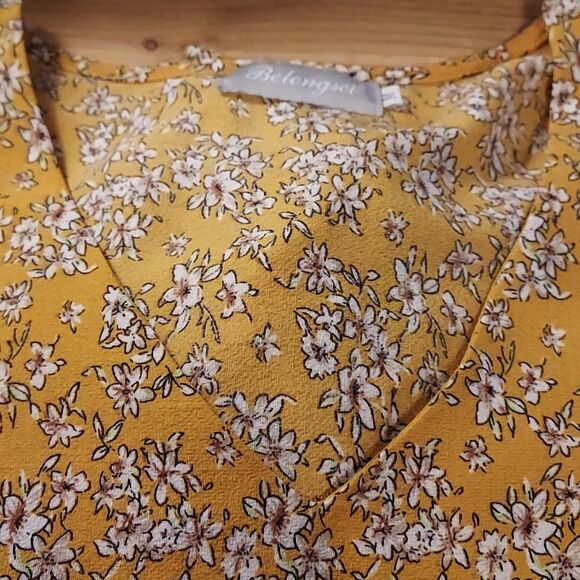 Golden yellow v neck boho blouse long sleeve - Picture 8 of 9